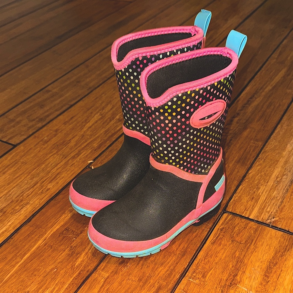 Western Chief Black and Pink Polka Dot Rain Boots